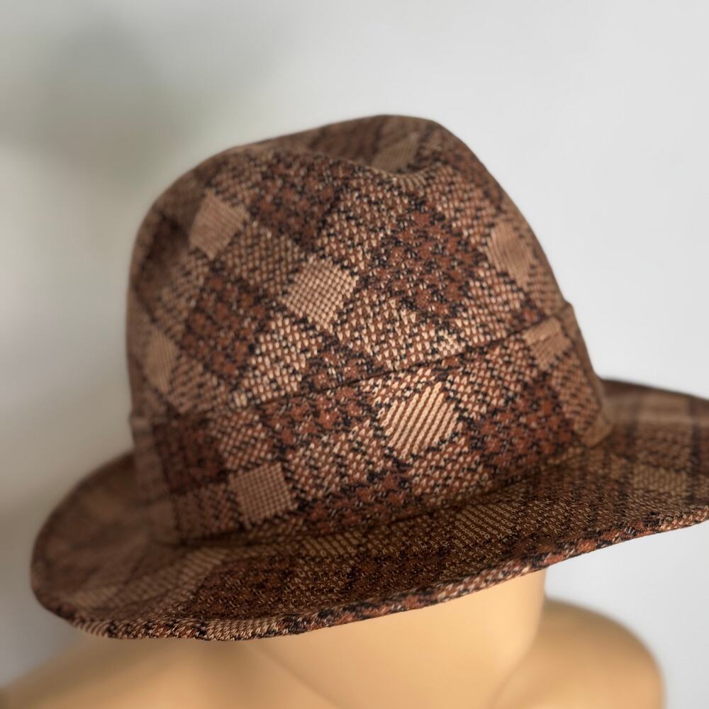 Vintage 1960s Penney’s Towncraft Plaid Fedora Feather Union Made Hat Small - Picture 14 of 16